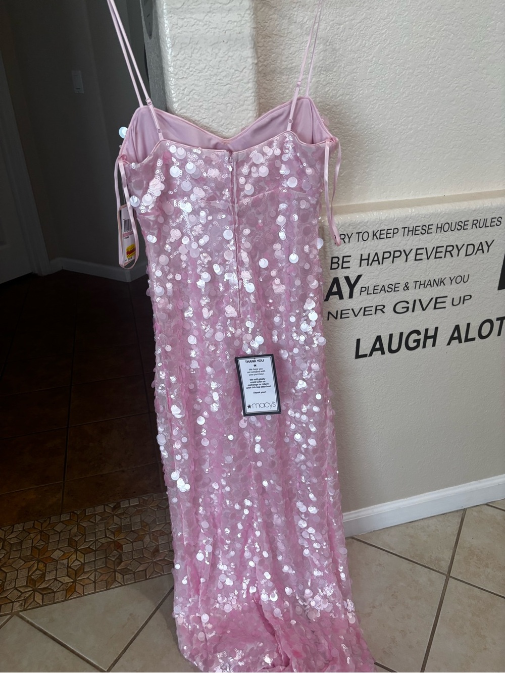 Strapless Pink Sequin Evening Dress - Picture 6 of 6
